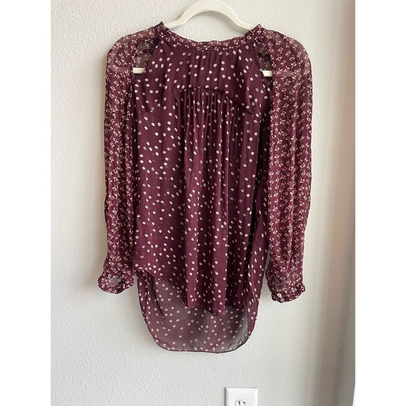 Isabel Marant Etoile Presley Printed Blouse Floral Dot Print Burgundy‎ Size 38 - Picture 3 of 10